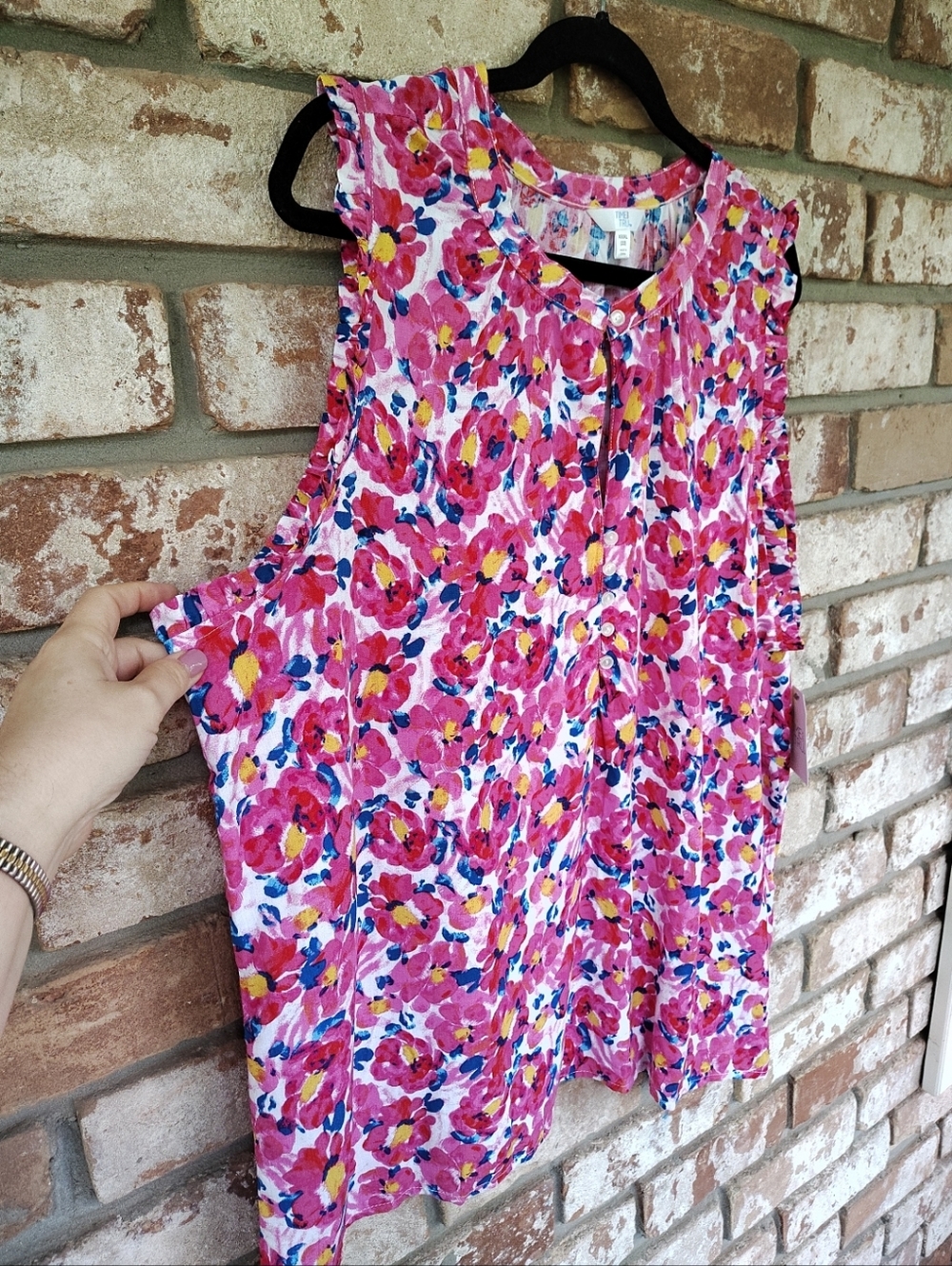 Time & Tru NWT Women's Pink Floral Ruffle Sleeve Tank Top Sz XXL (22) Summer - Picture 4 of 9